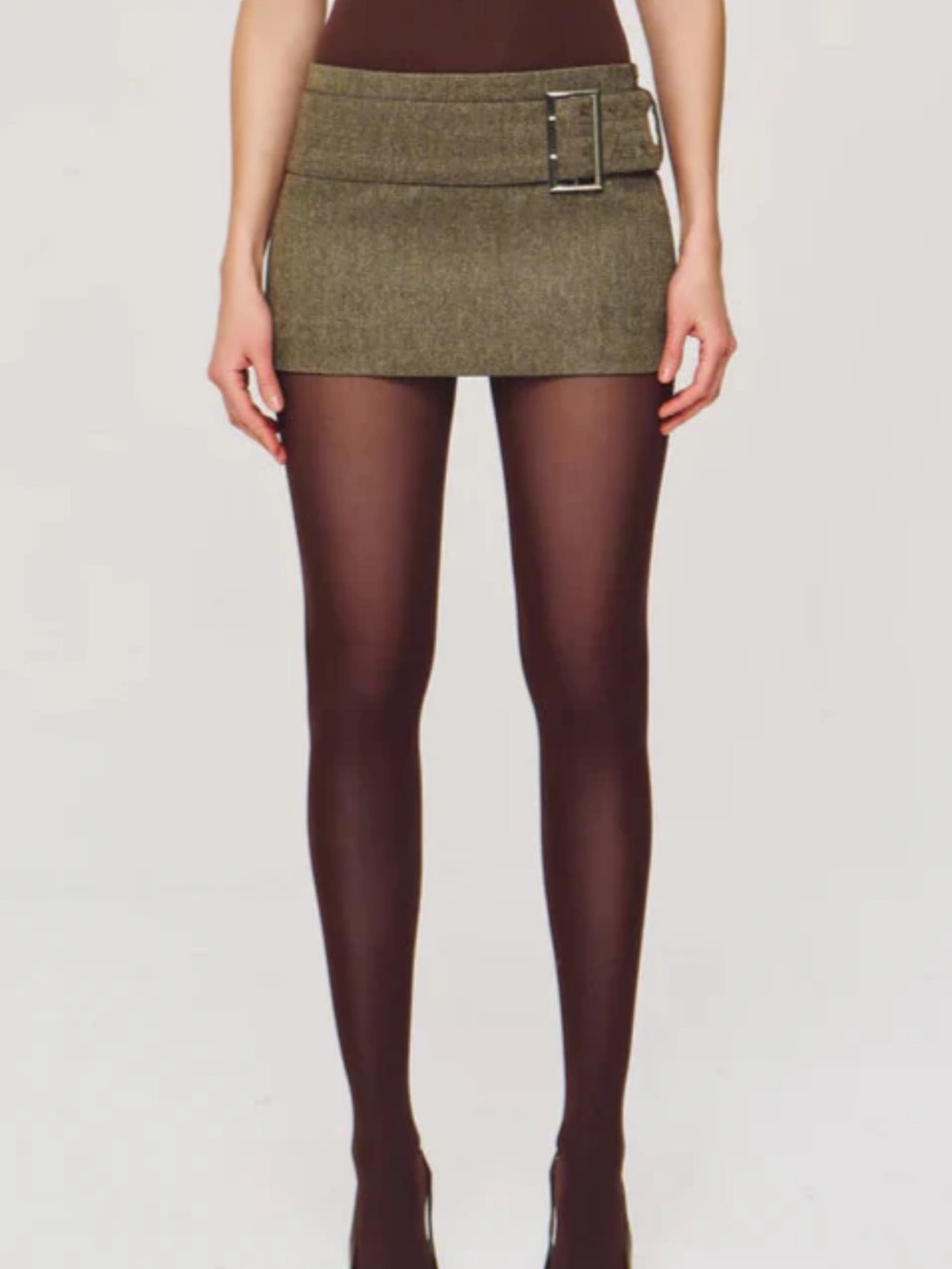 Ronny Kobo brown herringbone mini skirt with belt